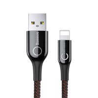 Дата кабель Baseus C-shaped (со световым индикатором) USB to Lightning 2.4A (1m) (CALCD) Черный (28736)