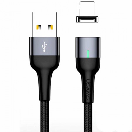 Дата кабель USAMS US-SJ326 U28 Magnetic USB to Lightning (1m) (2.4A) Чорний (13893)