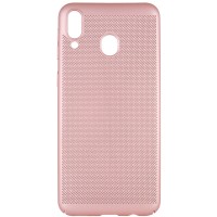 Ультратонкий дышащий чехол Grid case для Samsung Galaxy M20 Розовый (1684)