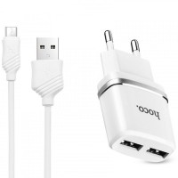 СЗУ Hoco C12 Charger + Cable (Micro) 2.4A 2USB Белый (24286)