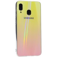 TPU+Glass чехол Gradient Aurora с лого для Samsung Galaxy A20 / A30 Розовый (2153)