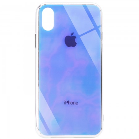 TPU+Glass чехол Gradient Rainbow с лого для Apple iPhone XS Max (6.5'') Голубой (3745)