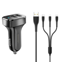 АЗУ Usams C13 2.1A Dual USB + U35 3IN1 Charging Cable (1m) Чорний (13991)