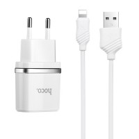 СЗУ Hoco C12 Charger + Cable Lightning 2.4A 2USB Белый (26105)
