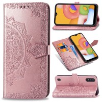Кожаный чехол (книжка) Art Case с визитницей для Samsung Galaxy A01 Рожевий (13153)