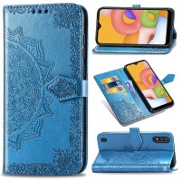 Кожаный чехол (книжка) Art Case с визитницей для Samsung Galaxy A01 Синій (13154)