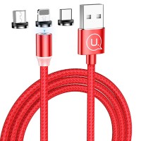 Дата кабель Usams US-SJ438 U-Sure Magnetic 3in1 Combo (1m) Красный (14069)