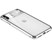 Чехол Camshield 360 Metall+Glass со шторкой для камеры для Apple iPhone X / XS (5.8'') Сріблястий (8545)