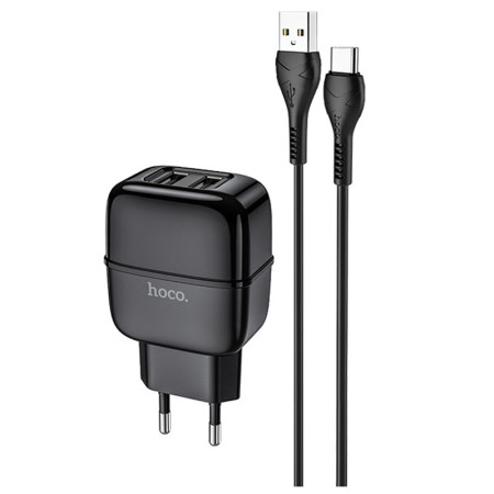 СЗУ Hoco C77A (2USB/2.4A) + Type-C Чорний (13784)