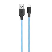 Дата кабель Hoco X21 Plus Fluorescent Silicone MicroUSB Cable (1m) Голубой (14357)