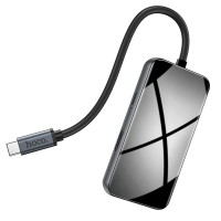 Переходник HUB Hoco HB16 Type-C to USB3.0*3+HDMI+PD+RJ45 Серый (14361)