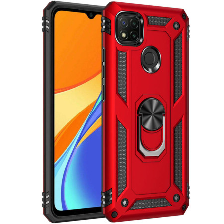 Ударопрочный чехол Serge Ring магнитный держатель для Xiaomi Redmi 9C Червоний (9471)