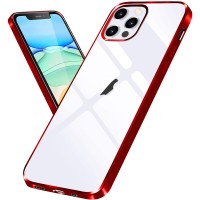 Прозрачный силиконовый чехол с глянцевой окантовкой для Apple iPhone 12 Pro Max (6.7'') Красный (10731)