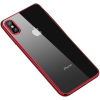 Прозрачный силиконовый чехол с глянцевой окантовкой Full Camera для Apple iPhone XS Max (6.5'') Красный (10743)