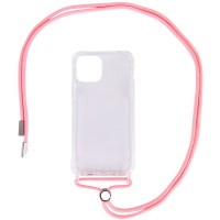 Чехол TPU Crossbody Transparent для Apple iPhone 12 Pro / 12 (6.1'') Рожевий (11055)