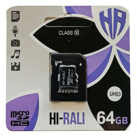 Карта памяти Hi-Rali microSDHC 64 GB Card Class 10 + SD adapter Чорний (29065)