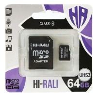 Карта пам'яті Hi-Rali microSDXC (UHS-3) 64 GB Card Class 10 з адаптером Черный (32226)