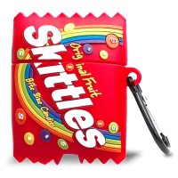 Силиконовый футляр Skittles для наушников AirPods 1/2 + карабин Красный (16326)