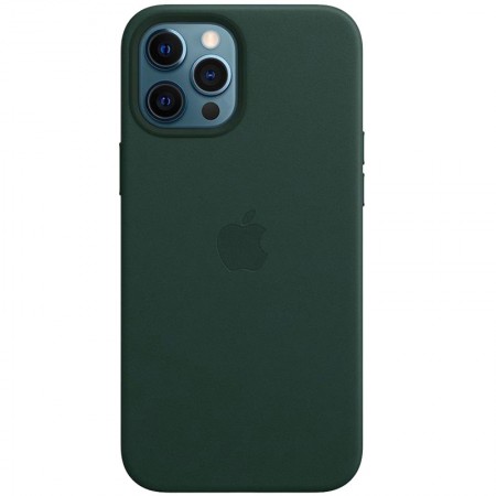 Кожаный чехол Leather Case (AAA) with MagSafe and Animation для Apple iPhone 12 Pro / 12 (6.1'') Зелений (17468)
