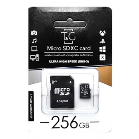 Карта памяти T&G microSDXC (UHS-3) 256 GB class 10 (с адаптером) Чорний (19800)