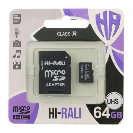 Карта памяти Hi-Rali microSDXC (UHS-1) 64 GB Card Class 10 с адаптером Черный (21810)