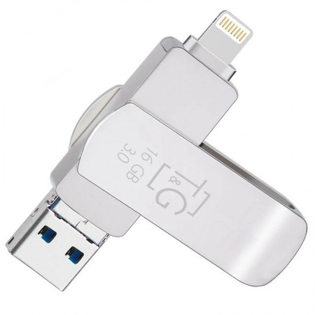 Флеш-драйв T&G 007 Metal series USB 3.0 - Lightning - MicroUSB 16GB Серебристый (22767)