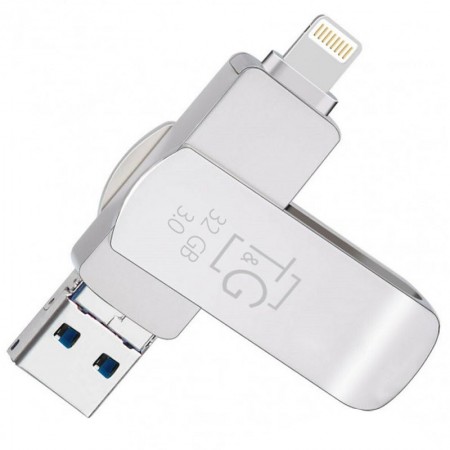 Флеш-драйв T&G 007 Metal series USB 3.0 - Lightning - MicroUSB 32GB Серебристый (22768)