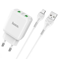 МЗП HOCO N6 QC3.0 (2USB/3A) + USB - MicroUSB Белый (32921)