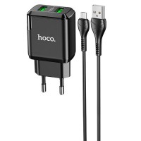 МЗП HOCO N6 QC3.0 (2USB/3A) + USB - MicroUSB Черный (32922)