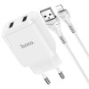МЗП HOCO N7 (2USB/2,1A) + USB - Lightning Белый (32923)