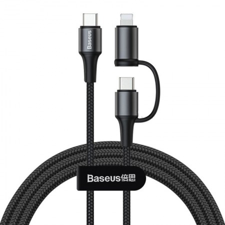 Дата кабель Baseus Twins 2in1 cable Type-C to Type-C 60W (20V/3A) + Lightning 18W (9V/2A) (1m) Чорний (24067)