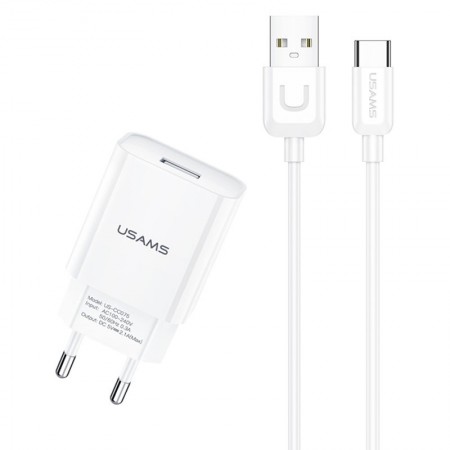 МЗП USAMS T21 Charger kit - T18 single USB + Uturn Type-C cable Белый (37716)