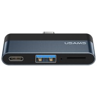 Переходник HUB Usams US-SJ491 Type-C Mini Hub (Type-C + USB + Micro SD) Сірий (22933)