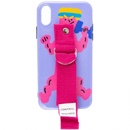 Чехол Funny Holder с цветным ремешком для Apple iPhone X / XS (5.8'') Малиновий (29858)