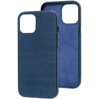 Кожаный чехол Croco Leather для Apple iPhone 13 mini (5.4'') Голубой (24548)