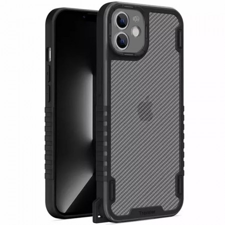 Чехол TPU+PC TRAVEL Carbon для Apple iPhone 12 (6.1'') Черный (28686)