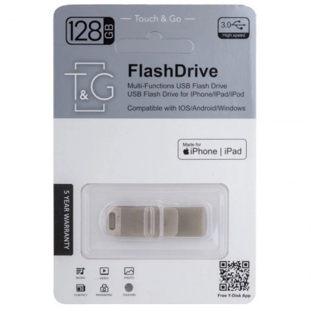 Флеш-драйв T&G 008 Metal series USB 3.0 - Lightning 128GB Серебристый (37018)