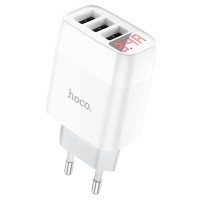 МЗП Hoco C93A Ease charge 3-port digital display charger Білий (33222)