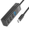 Перехідник Hoco HB25 Easy mix 4in1 (Type-C to USB3.0+USB2.0*3) Чорний (37748)