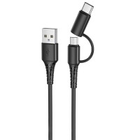 Дата кабель Hoco X54 Cool dual 2in1 USB to MicroUSB-Type-C (1m) Чорний (36149)
