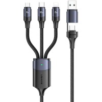 Дата кабель Usams US-SJ511 U71 All in One Aluminum Alloy USB + Type-C to Triple Head 3in1 100W (1.2m) Чорний (37845)