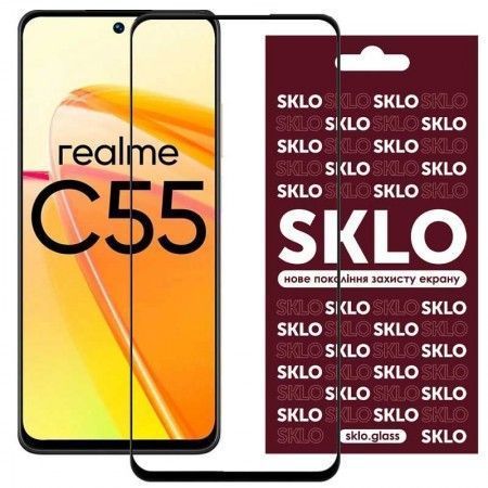 Захисне скло SKLO 3D (full glue) для Realme C55 Чорний (41305)