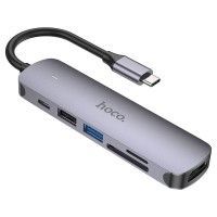Перехідник Hoco HB28 Multi-function 6in1 (Type-C to HDTV+USB3.0+USB2.0+SD+TF+PD) Сірий (41124)