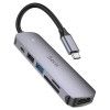 Перехідник Hoco HB28 Multi-function 6in1 (Type-C to HDTV+USB3.0+USB2.0+SD+TF+PD) Серый (41124)
