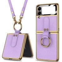 Шкіряний чохол GKK with ring and strap для Samsung Galaxy Z Flip4 Пурпурный (42914)