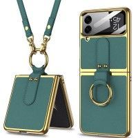 Шкіряний чохол GKK with ring and strap для Samsung Galaxy Z Flip4 Зелёный (42915)
