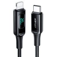 Дата кабель Acefast MFI C6-01 USB-C to Lightning zinc alloy digital display braided (1m) Чорний (44568)