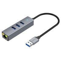 Перехідник HUB Hoco HB34 Easy link USB Gigabit Ethernet adapter (USB to USB3.0*3+RJ45) Сірий (44758)