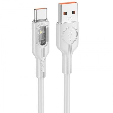 Дата кабель Hoco U120 Transparent explore intelligent power-off USB to Type-C 5A (1.2m) Серый (44760)