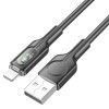 Дата кабель Hoco U120 Transparent explore intelligent power-off USB to Lightning (1.2m) Чорний (44829)